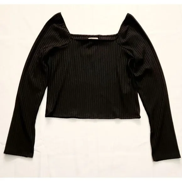 NWT Madewell Ribbed Square-Neck True Black Long-Sleeve Tee Size XXL - Picture 2 of 7